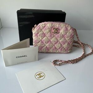 Chanel Pink Tweed Makeup Bag